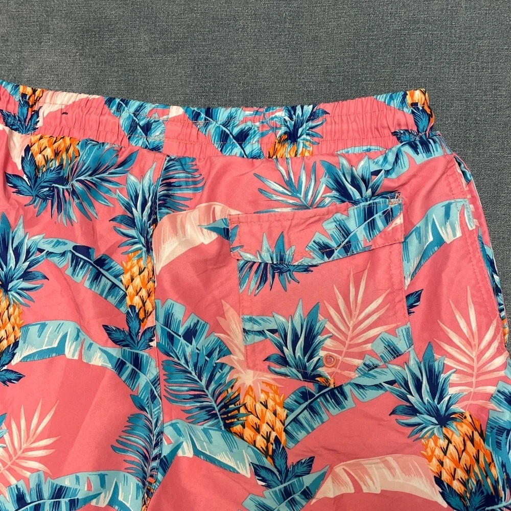 Club Room Board Shorts Mens Small Coral Pink Pineapple Palm Leaf Swimwear Beach
